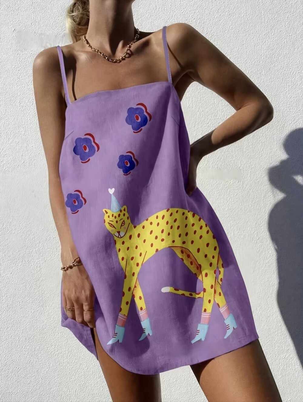 Women'S Sweet Cool Vacation Style Fun Print Backless Cami Dress Bold Contrast